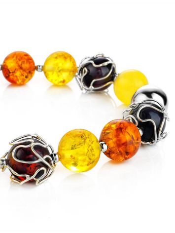 Ball Beaded Necklace With Multicolor Amber And Silver, image , picture 5