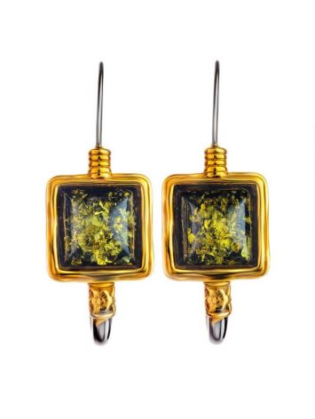 Gold-Plated French Back Earrings With Green Amber The Aida, image , picture 4
