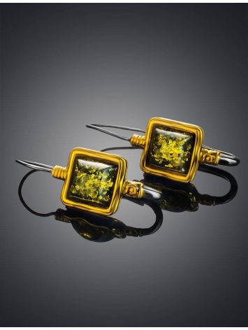 Gold-Plated French Back Earrings With Green Amber The Aida, image , picture 2
