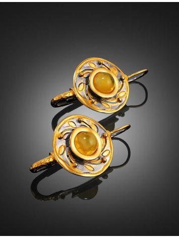 Bold Gold-Plated Earrings With Honey Amber The Aida, image , picture 2