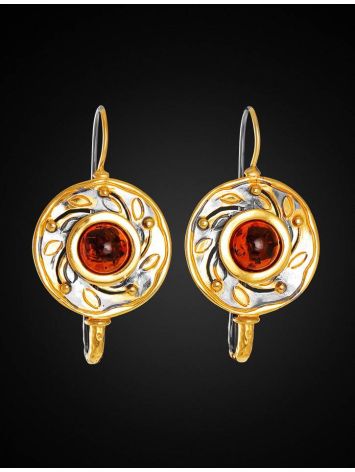 Cognac Amber Earrings In Gold Plated Silver The Aida, image , picture 4