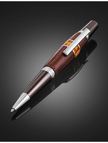 Handcrafted Wooden Ball Pen With Natural Amber, image , picture 2