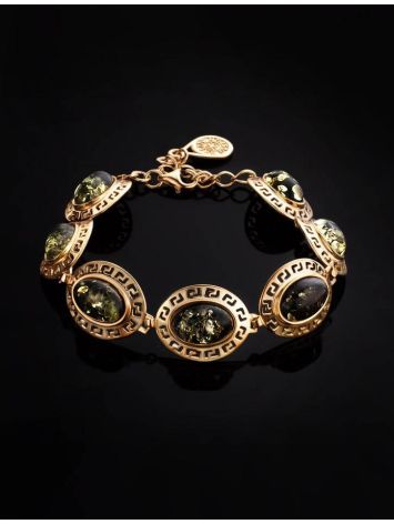 Gold-Plated Link Bracelet With Green Amber The Ellas, image , picture 2