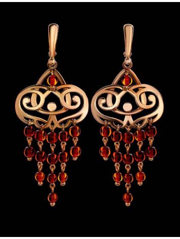 Cherry Amber Chandelier Earrings In Gold-Plated Silver The Siesta, image , picture 2