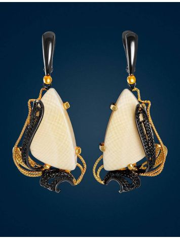 Stunning  Gold-Plated Dangle Earrings With Mammoth Ivory The Era, image , picture 2