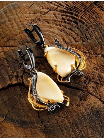 Stunning  Gold-Plated Dangle Earrings With Mammoth Ivory The Era, image , picture 3