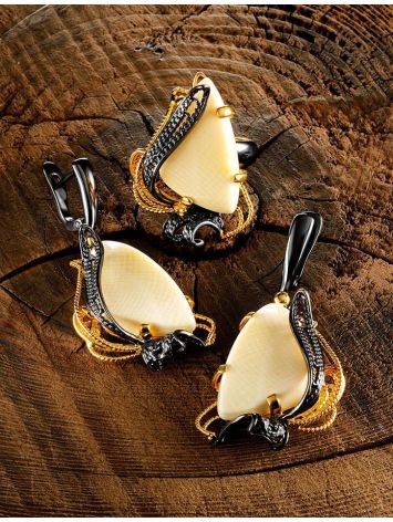 Stunning  Gold-Plated Dangle Earrings With Mammoth Ivory The Era, image , picture 4