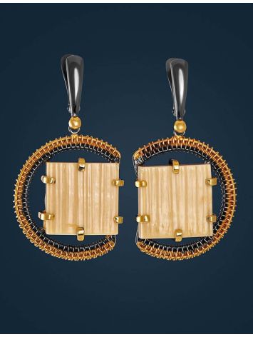 Square Cut Mammoth Tusk Earrings In Gold-Plated Silver The Era, image , picture 3