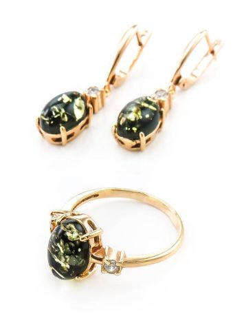 Classy Gold-Plated Ring With Green Amber And Crystals The Nostalgia, Ring Size: 5.5 / 16, image , picture 5