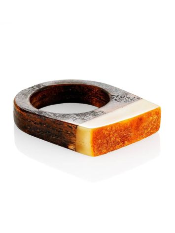 Stylish Wooden Ring With Honey Amber Stone The Indonesia, Ring Size: 9.5 / 19.5, image , picture 3