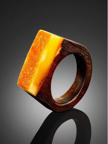 Stylish Wooden Ring With Honey Amber Stone The Indonesia, Ring Size: 9.5 / 19.5, image , picture 2