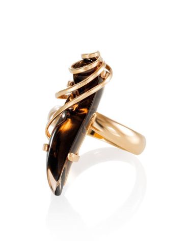 Smoky Quartz Gold Plated Silver Ring The Serenade, Ring Size: Adjustable, image , picture 3