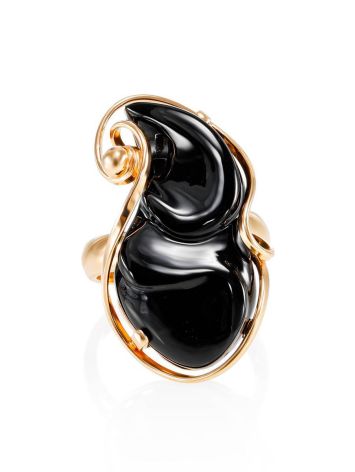 Black Synthetic Onyx Cocktail Ring In Gold-Plated Silver The Serenade, Ring Size: Adjustable, image , picture 3