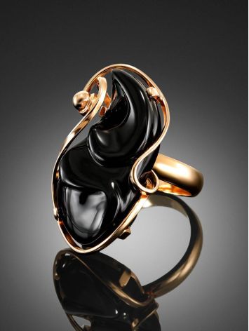 Black Synthetic Onyx Cocktail Ring In Gold-Plated Silver The Serenade, Ring Size: Adjustable, image , picture 2