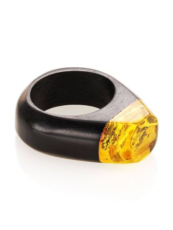 Hornbeam Wood Ring With Lemon Amber The Indonesia, Ring Size: 9.5 / 19.5, image , picture 3