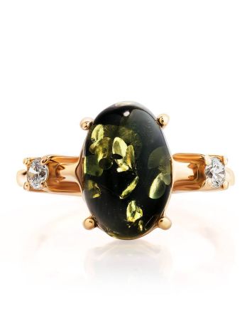 Classy Gold-Plated Ring With Green Amber And Crystals The Nostalgia, Ring Size: 5.5 / 16, image , picture 4