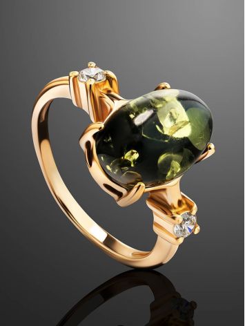 Classy Gold-Plated Ring With Green Amber And Crystals The Nostalgia, Ring Size: 5.5 / 16, image , picture 2