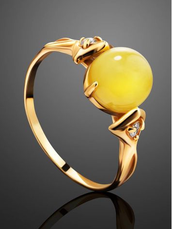 Honey Amber Ring In Gold-Plated Silver With Crystals The Sambia, Ring Size: 5.5 / 16, image , picture 2