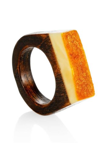 Stylish Wooden Ring With Honey Amber Stone The Indonesia, Ring Size: 9.5 / 19.5, image 