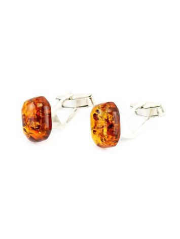 Geometric Silver Cufflinks With Natural Amber, image , picture 3