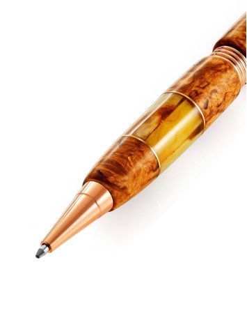 Handcrafted Birch Wood Ball Pen With Amber Stone, image , picture 3