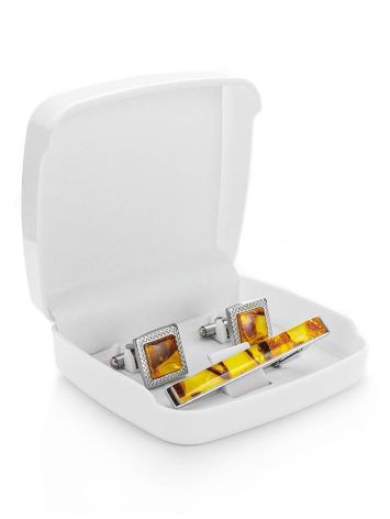 Amber Cufflinks And Tie Bar Set, image , picture 4