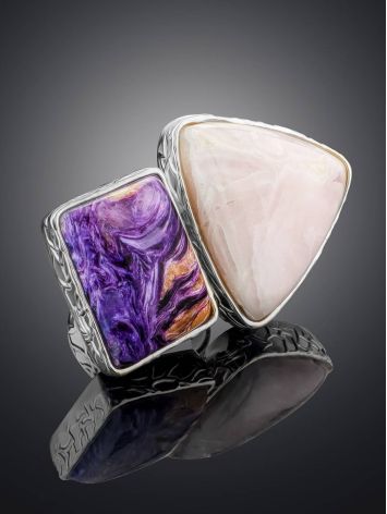 Charming Silver Cocktail Ring With Charoite And Argonite Bella Terra, Ring Size: 6.5 / 17, image , picture 2