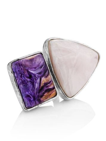 Charming Silver Cocktail Ring With Charoite And Argonite Bella Terra, Ring Size: 6.5 / 17, image 