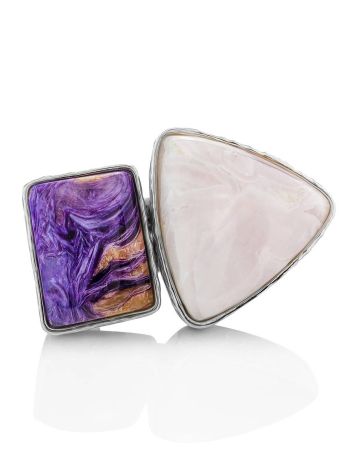 Charming Silver Cocktail Ring With Charoite And Argonite Bella Terra, Ring Size: 6.5 / 17, image , picture 4