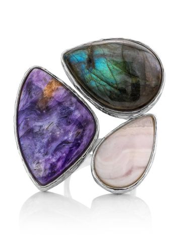 Amazing Silver Cocktail Ring With Multicolor Stones Bella Terra, Ring Size: 9 / 19, image , picture 4