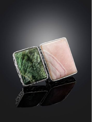 Geometric Silver Ring With Aragonite And Seraphinite Bella Terra, Ring Size: 8 / 18, image , picture 2
