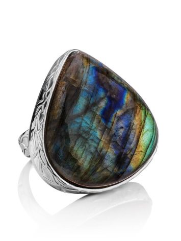 Silver Cocktail Ring With Bright Labradorite Bella Terra, Ring Size: 8 / 18, image 