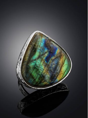 Silver Cocktail Ring With Bright Labradorite Bella Terra, Ring Size: 8 / 18, image , picture 2