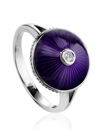 Deep Purple Enamel Ring With Diamond Centerstone The Heritage, Ring Size: 8.5 / 18.5, image 