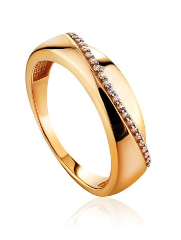 Chic Golden Band Ring With Crystal Row, Ring Size: 7 / 17.5, image 