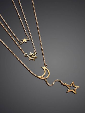 Multi Layer Golden Necklace With Crescent And Stars, image , picture 2