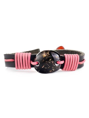 Dark Leather Tie Bracelet With Black Amber The Copacabana, image , picture 3