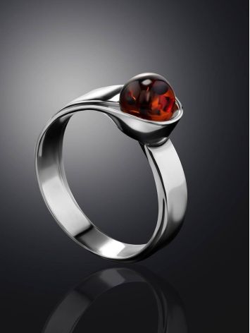Оригинальное кольцо «Лея» из серебра и коньячного янтаря, Ring Size: 6 / 16.5, image , picture 2