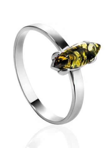Minimalist Design Silver Amber Ring, Ring Size: 5 / 15.5, image 