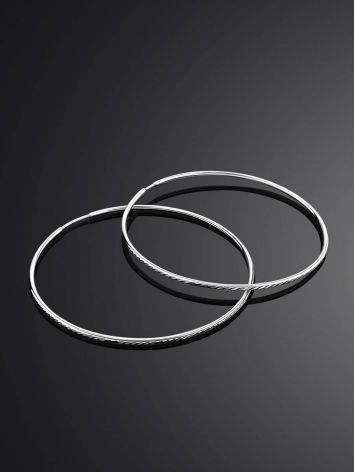 Ribbed White Gold Hoop Earrings, image , picture 2