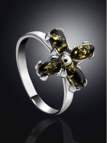 Stylish Cross Motif Silver Amber Ring The Supreme, Ring Size: 5.5 / 16, image , picture 2