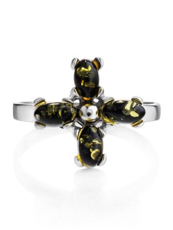 Stylish Cross Motif Silver Amber Ring The Supreme, Ring Size: 5.5 / 16, image , picture 3