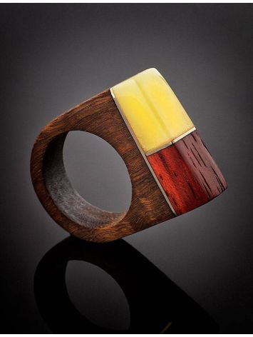 Handcrafted Amber Ring With Multicolor Wood The Indonesia, Ring Size: 7 / 17.5, image , picture 2