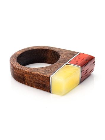 Handcrafted Amber Ring With Multicolor Wood The Indonesia, Ring Size: 7 / 17.5, image , picture 3