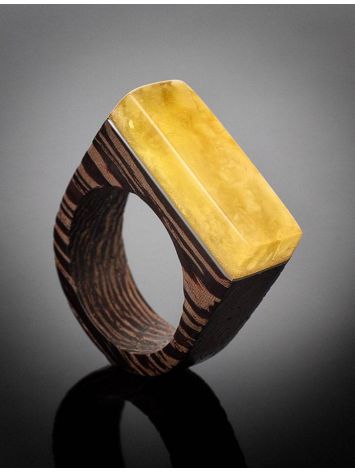 Handmade Wenge Wood Ring With Honey Amber The Indonesia, Ring Size: 8 / 18, image , picture 2