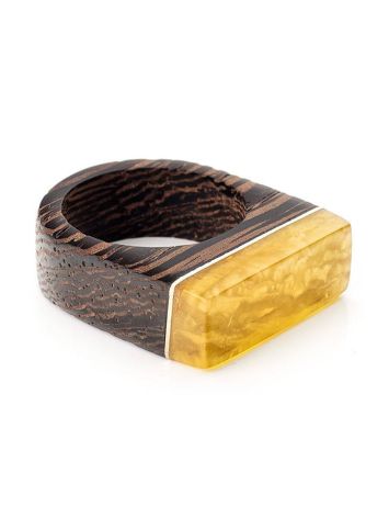 Handmade Wenge Wood Ring With Honey Amber The Indonesia, Ring Size: 8 / 18, image , picture 3