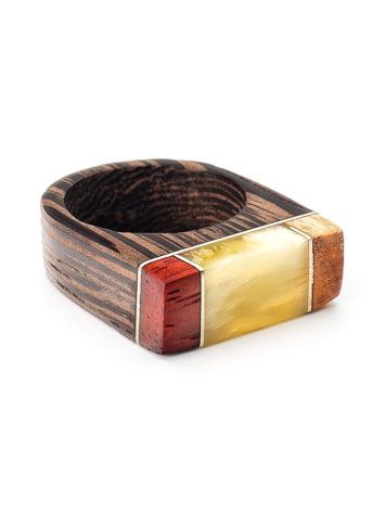 Handcrafted Wenge Wood Ring With Honey Amber The Indonesia, Ring Size: 7 / 17.5, image , picture 3