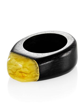 Eco Style Wooden Ring With lemon Amber The Indonesia, Ring Size: 6.5 / 17, image , picture 3