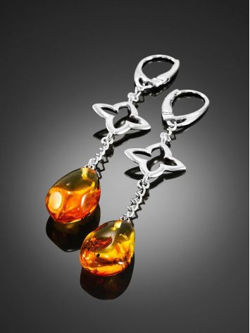 Chic Silver Amber With Inclusions Chain Earrings The Clio, image , picture 2