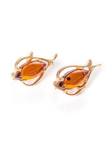 Floral Earrings With Cognac Amber The Tulip, image , picture 3